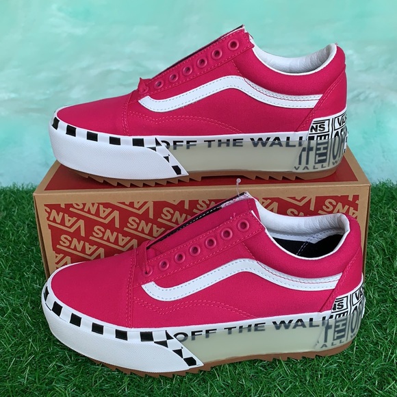 VANS OLD SKOOL STACKED LOGO STACK CABARET/TRWHT WM - Picture 2 of 13
